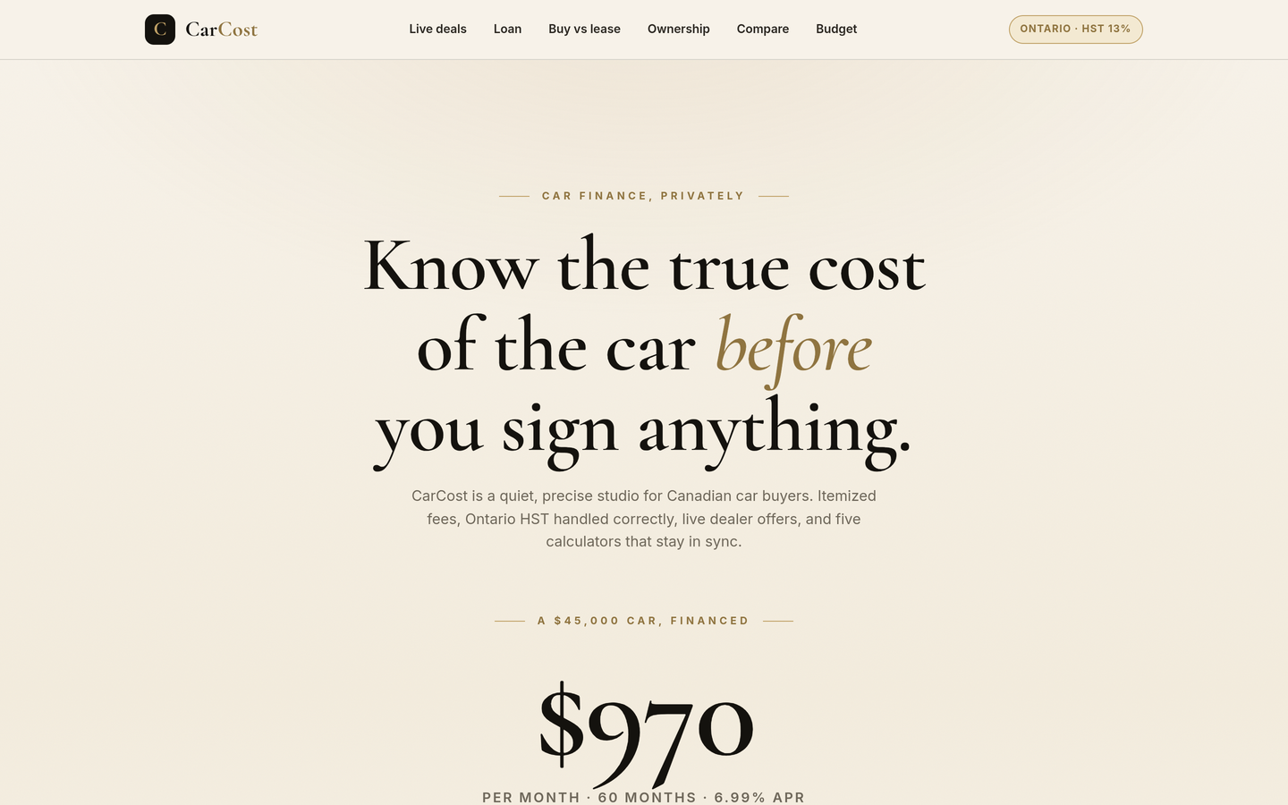 CarCost Canadian car finance planner